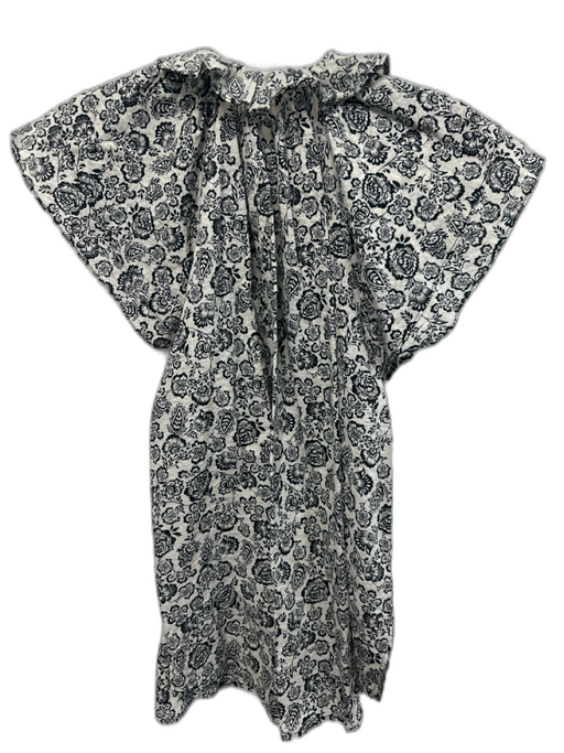 Secular Size S White & Black Cotton Floral Split Neck Cap Sleeve Top White & Black / S