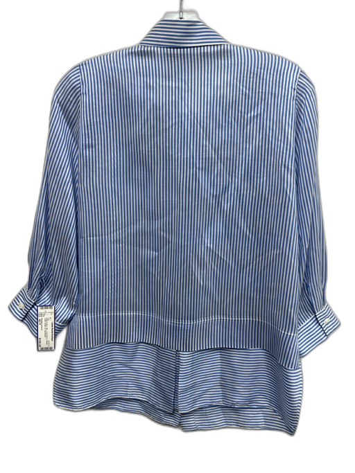 Natalija Jansone Size 42 IT White & Blue Silk Long Sleeve Striped Collar Top White & Blue / 42 IT