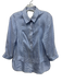 Natalija Jansone Size 42 IT White & Blue Silk Long Sleeve Striped Collar Top White & Blue / 42 IT