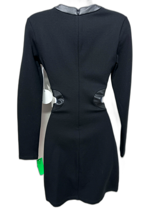 Staud Size S Black Rayon & Nylon Cut Outs Leather Trim Back Zip Mini Dress Black / S
