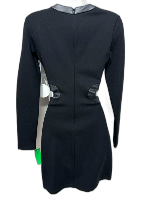 Staud Size S Black Rayon & Nylon Cut Outs Leather Trim Back Zip Mini Dress Black / S