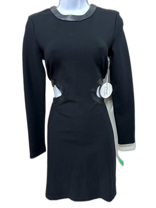 Staud Size S Black Rayon & Nylon Cut Outs Leather Trim Back Zip Mini Dress Black / S