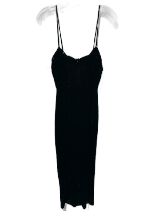 Reformation Size 6 Black Rayon & Silk Velvet Smocked Back Spaghetti Strap Dress Black / 6