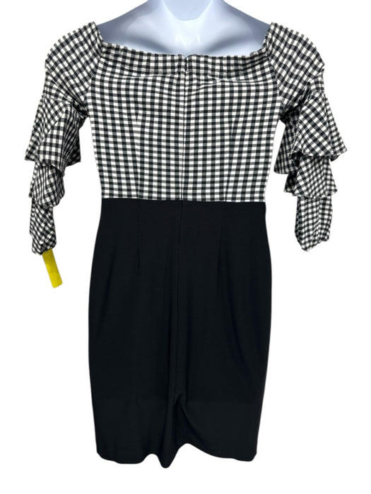 Joseph Ribkoff Size 8 Black & White 1/2 Sleeve Gingham Color Block Dress Black & White / 8