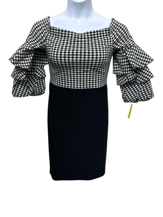 Joseph Ribkoff Size 8 Black & White 1/2 Sleeve Gingham Color Block Dress Black & White / 8