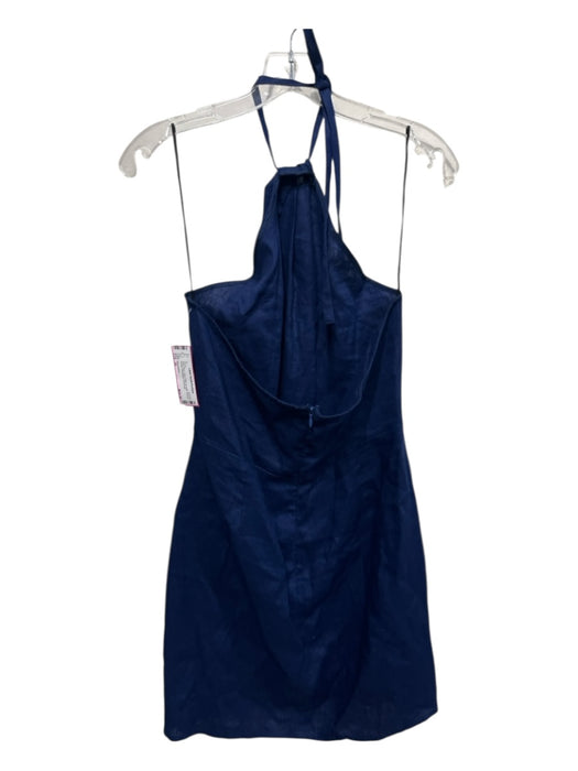 Reformation Size 10 Navy Blue Linen halter tie neck Ruched Darted Dress Navy Blue / 10