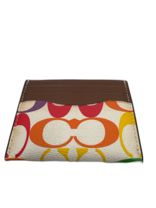 Coach White & Multi Leather logo Card Holder Men's Wallet White & Multi