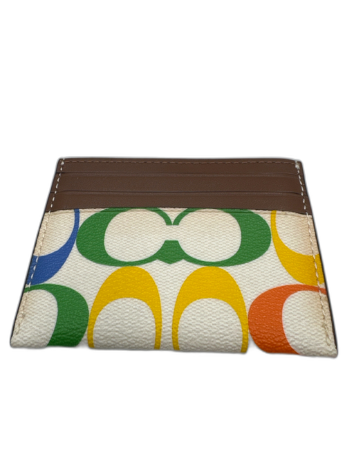 Coach White & Multi Leather logo Card Holder Men's Wallet White & Multi