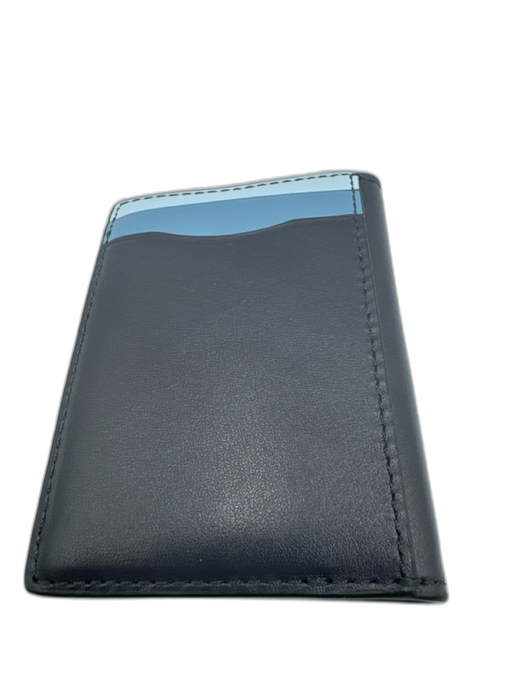 Coach Blue Leather Multi Color Face Card Holder Men's Wallet Blue