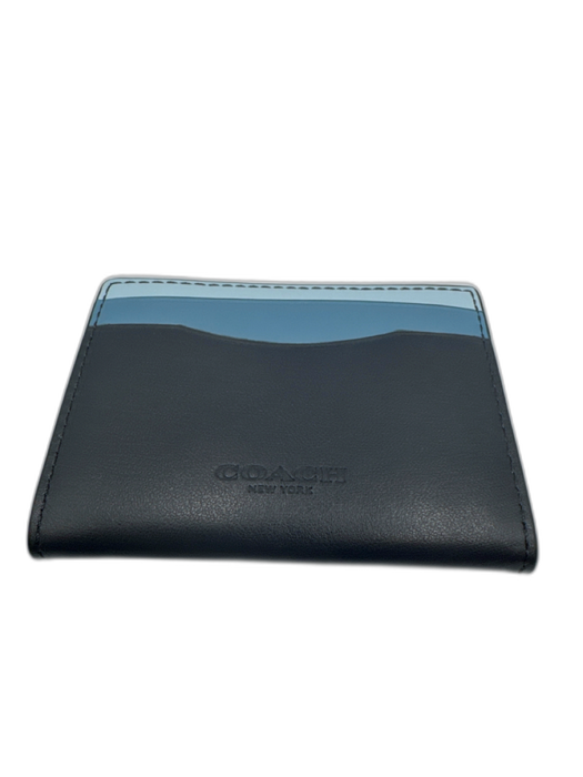 Coach Blue Leather Multi Color Face Card Holder Men's Wallet Blue