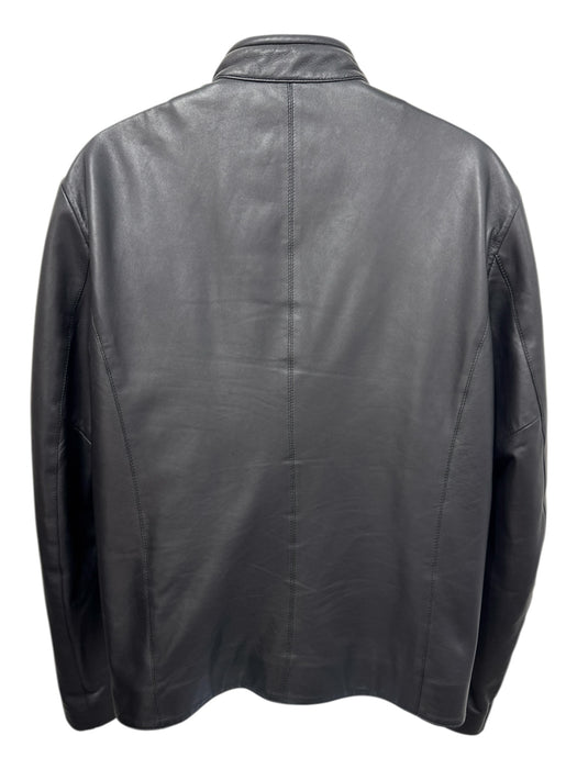 Armani Size 44 Black Leather Solid Moto Zip Up Men's Jacket Black / 44