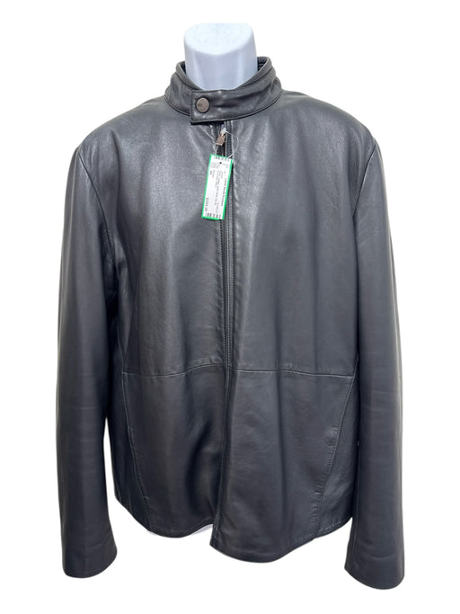 Armani Size 44 Black Leather Solid Moto Zip Up Men's Jacket Black / 44