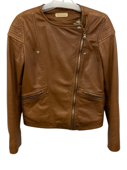 Mossimo Dutti Size M Brown Leather Long Sleeve Zip Up Moto Jacket Brown / M