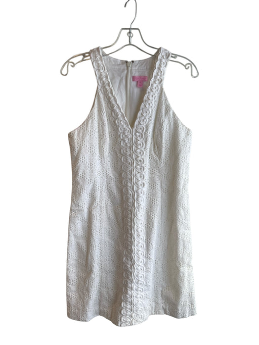 Lilly Pulitzer Size 10 White Cotton Lined Sleeveless V Neck Back Zip Dress White / 10