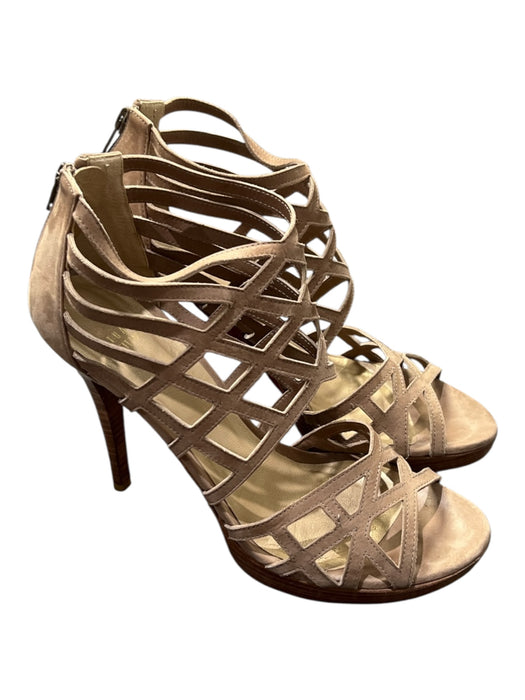 Stuart Weitzman Shoe Size 10 Tan Suede Caged Back Zip Heel Open Toe Shoes Tan / 10