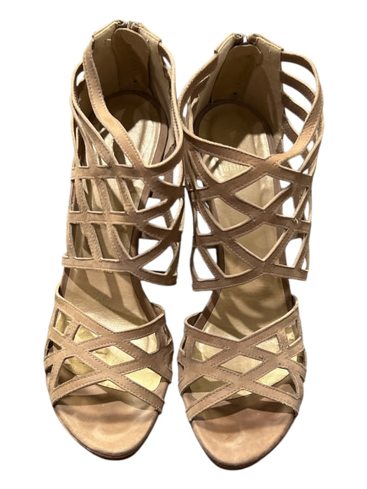 Stuart Weitzman Shoe Size 10 Tan Suede Caged Back Zip Heel Open Toe Shoes Tan / 10