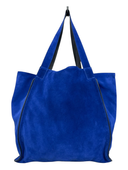 Eileen Fisher Blue & Black Leather Shoulder Strap Piping Magnetic Close Tote Bag Blue & Black / Medium