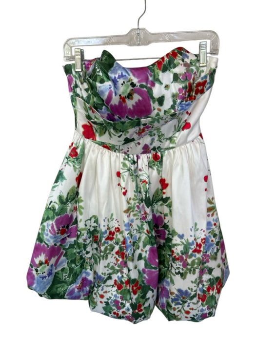 Jewel Badgley Mischka Size 4 White & Green Strapless Botanical Boning Dress White & Green / 4