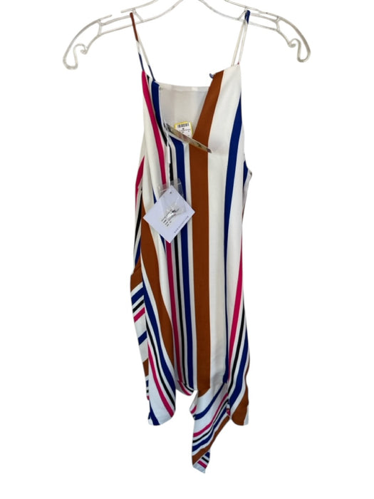 Elliatt Size XS Brown & Blue Polyester Sleeveless Striped Asymetrical Dress Brown & Blue / XS