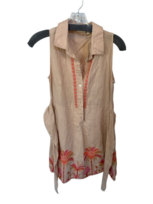 Spartina Size XS Tan & Orange Linen Sleeveless Embroidered Palm Trees Dress Tan & Orange / XS