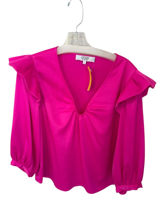 Crosby Size S Hot pink Long Balloon Sleeve Ruffles V Neck Top Hot pink / S