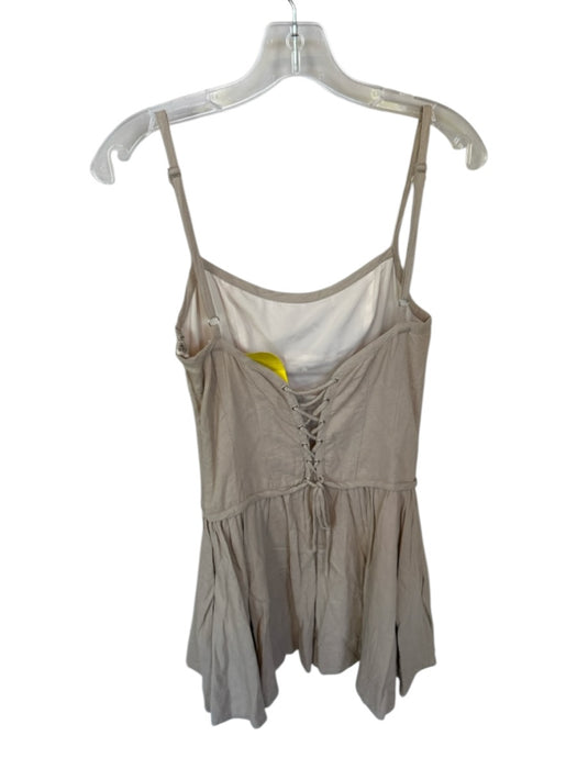 Nia Size S Oatmeal Linen Spaghetti Strap Side Zip Pleated Lace Up Back Dress Oatmeal / S