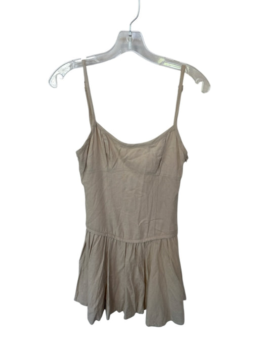 Nia Size S Oatmeal Linen Spaghetti Strap Side Zip Pleated Lace Up Back Dress Oatmeal / S