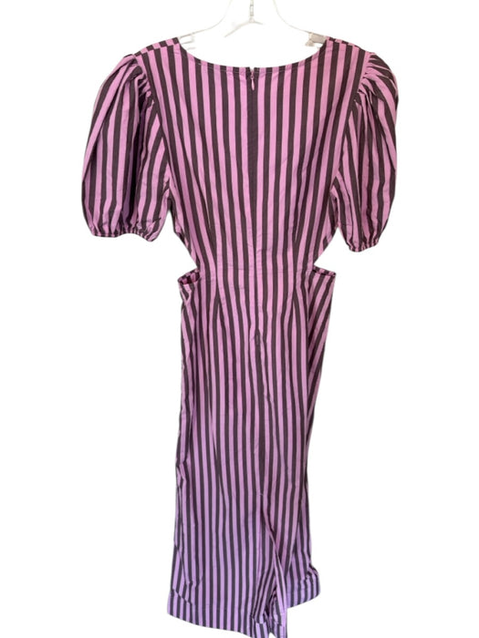 Ganni Size 34 Pink & Purple Cotton Short Balloon Sleeve Cut Out Sides Dress — Labels Resale Boutique
