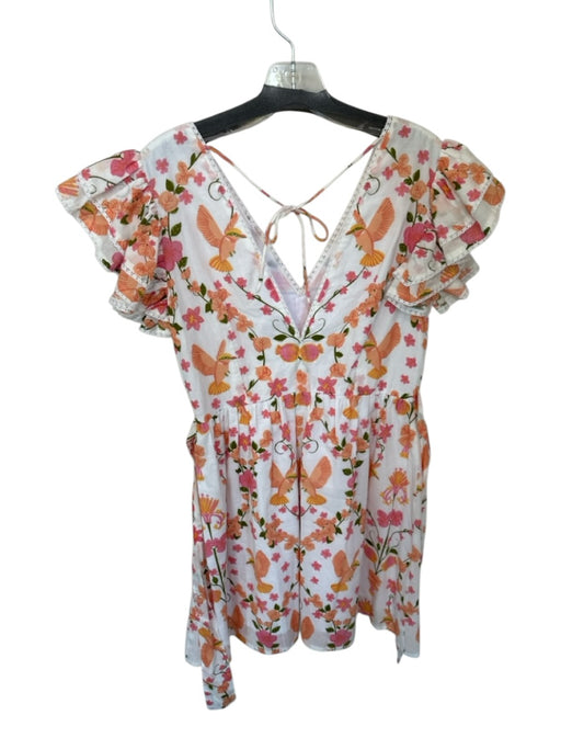 Beyond by Vera Size S Pink & Orange Cotton Flutter Sleeves Flowers birds Dress Pink & Orange / S