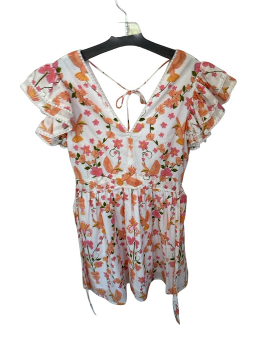 Beyond by Vera Size S Pink & Orange Cotton Flutter Sleeves Flowers birds Dress Pink & Orange / S