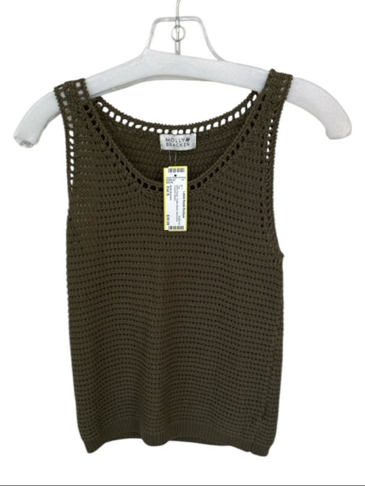 Molly Bracken Size Est S Olive Green Cotton Blend Sleeveless Crochet Top Olive Green / Est S