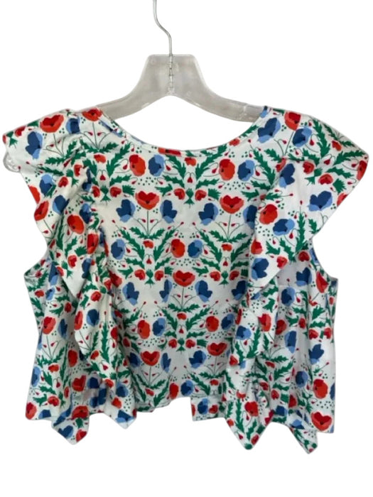 Emily McCarthy Size S Green & Red Cotton Flutter Sleeves Flowers Back button Top Green & Red / S