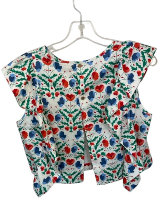 Emily McCarthy Size S Green & Red Cotton Flutter Sleeves Flowers Back button Top Green & Red / S
