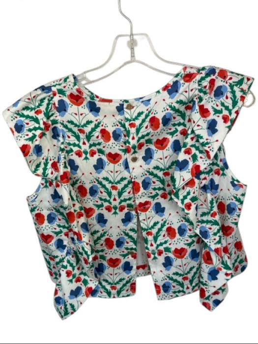 Emily McCarthy Size S Green & Red Cotton Flutter Sleeves Flowers Back button Top Green & Red / S