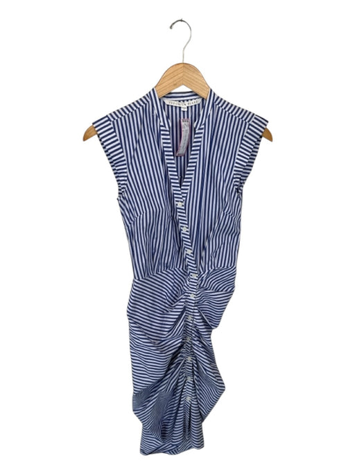 Veronica Beard Size 0 Blue & White Cotton Cap Sleeve Striped Button Down Dress Blue & White / 0