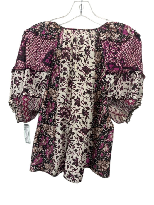 Ulla Johnson Size 2 Beige, Brown, Pink Cotton & Silk Floral Tie Neck Top Beige, Brown, Pink / 2