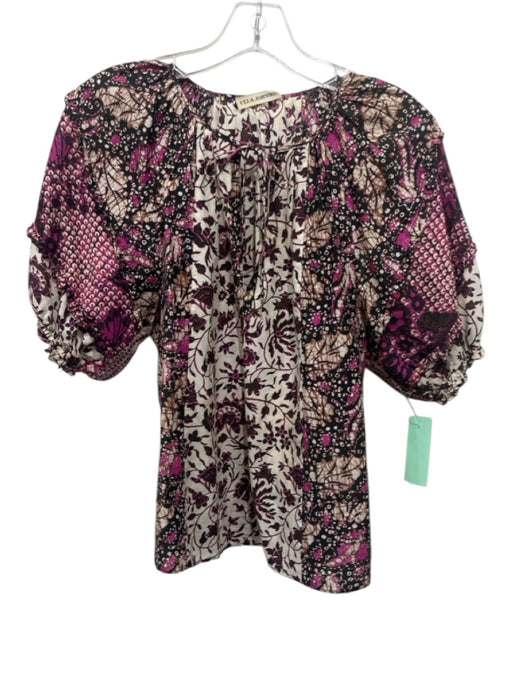 Ulla Johnson Size 2 Beige, Brown, Pink Cotton & Silk Floral Tie Neck Top Beige, Brown, Pink / 2