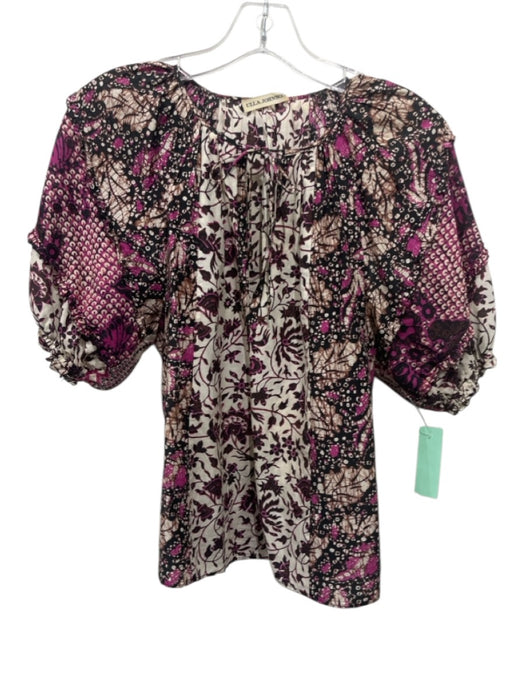 Ulla Johnson Size 2 Beige, Brown, Pink Cotton & Silk Floral Tie Neck Top Beige, Brown, Pink / 2