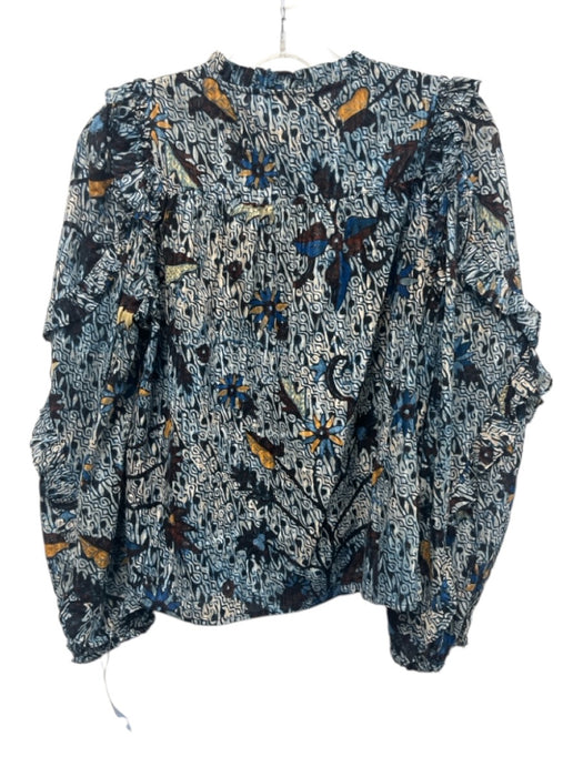 Ulla Johnson Size 2 Blue, White &  Brown Cotton Blend Abstract Floral Top Blue, White &  Brown / 2