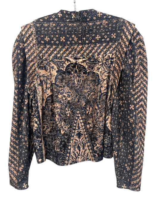 Ulla Johnson Size 2 Navy Blue & Beige Cotton Corduroy High Neck Top Navy Blue & Beige / 2
