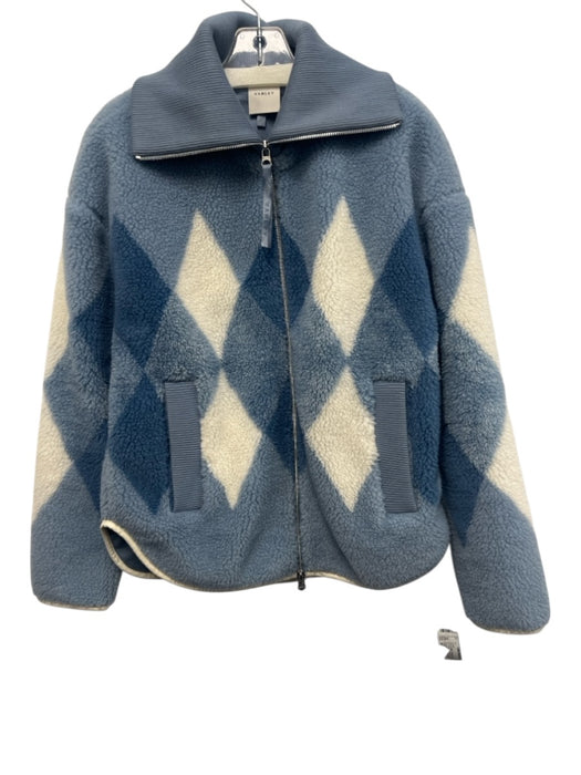 Varley Size XS Blue & White Polyester Fleece Argyle Zip Front Jacket Blue & White / XS