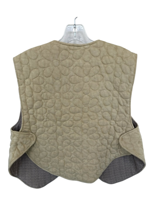 Free People Size S Tan Cotton Quilted Flowers Open Front Vest Tan / S