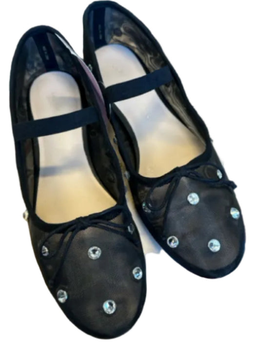 Loeffler Randall Shoe Size 6.5 Black & Silver Mesh Rhinestone Ballet Flat Flats