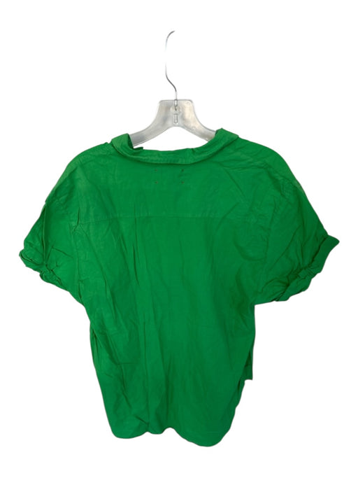 XiRENA Size S Green Cotton Short Sleeve Button Down Collar Top Green / S