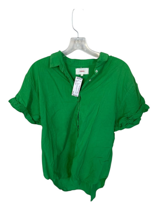 XiRENA Size S Green Cotton Short Sleeve Button Down Collar Top Green / S