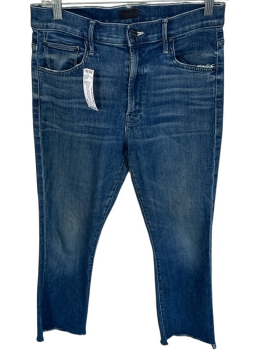 Mother Size 28 Dark Wash Cotton Blend Mid Rise Straight Leg Raw Hem Jeans Dark Wash / 28