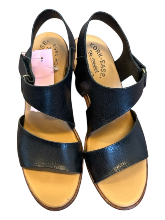 Kork-Ease Shoe Size 6M Black & Brown Leather Velcro Platform Block Heel Sandals Black & Brown / 6M
