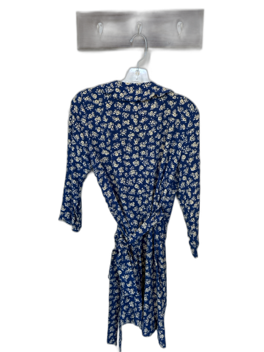 Sezane Size 40 Navy & Tan Viscose Long Sleeve Flowers Wrap Ruffles Dress Navy & Tan / 40
