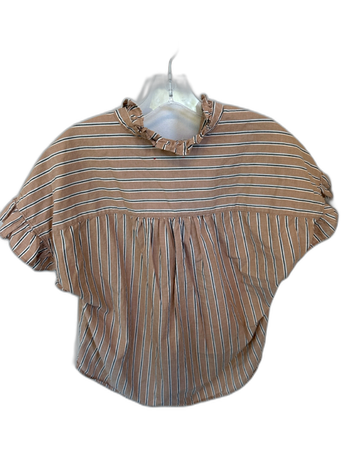 XiRENA Size S Taupe & Gray Cotton Short Sleeve Striped Ruffles Top Taupe & Gray / S