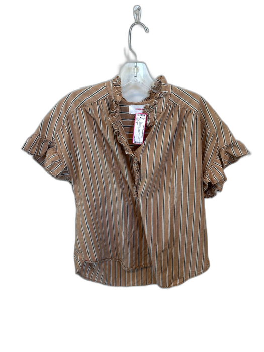 XiRENA Size S Taupe & Gray Cotton Short Sleeve Striped Ruffles Top Taupe & Gray / S